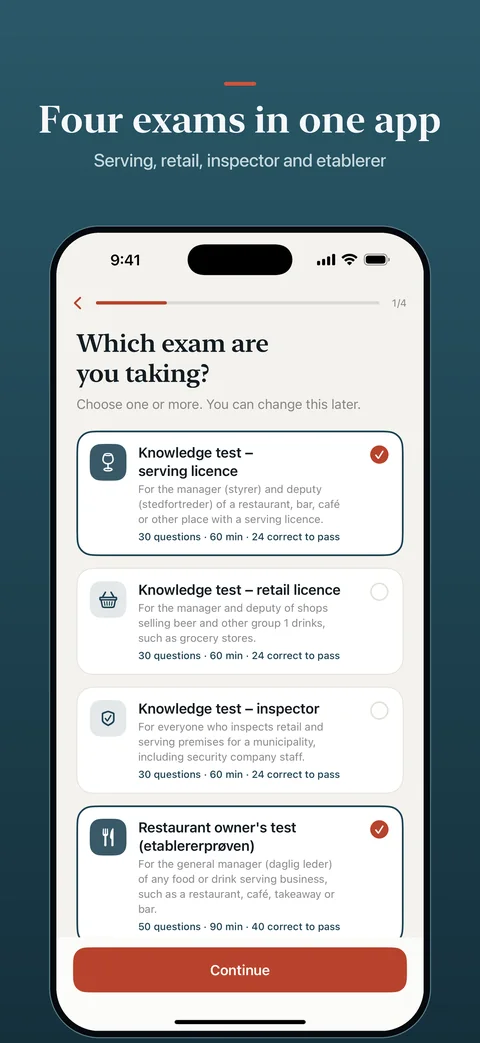Four exams in one app