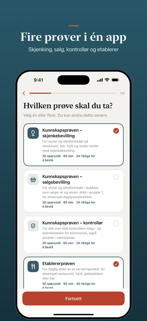 Fire prøver i én app